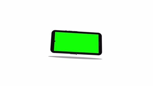 3D Smartphone mockup with green screen animation, mobile phone rotate 360 degree animation with transparent background, realistic 3D phone front view green screen