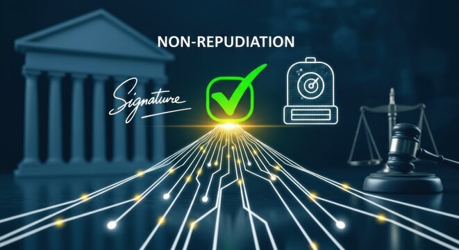Digital concept of non repudiation with electronic signature and legal courthouse