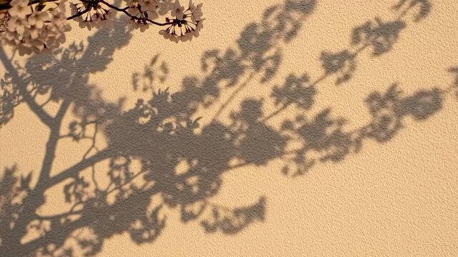 Cherry blossom branch shadow silhouette on a wall