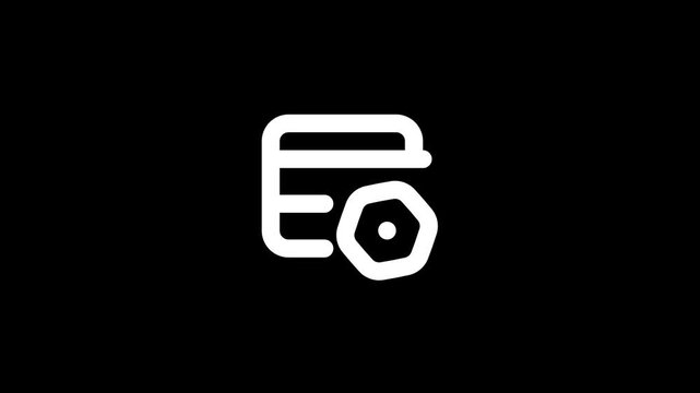 White minimalist database configuration icon on black background 10 second loop for technology