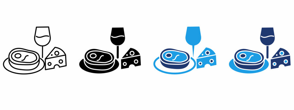 Gourmet Dinner Meal icon collections. Containing Steak Plate, Wine Glass, Cheese and more icons.