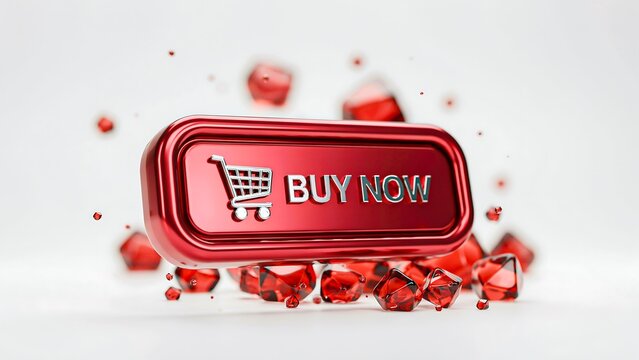 Red buy now shopping button with cart icon isolated on white background for ecommerce promotion