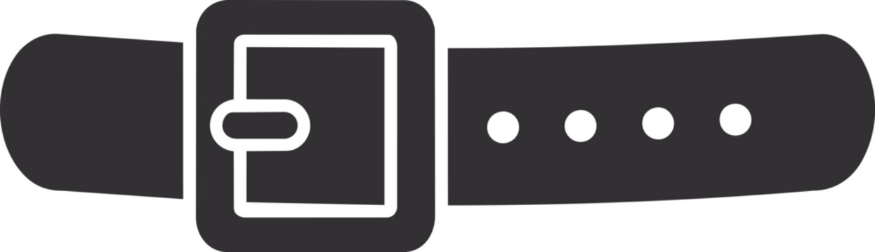 Minimal solid black belt with square buckle icon, perfect for fashion design mockups, clothing size charts, menswear branding, and wardrobe organization graphics