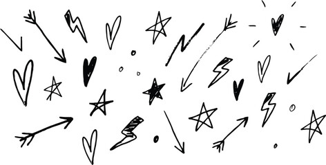 Bold brush doodle shapes with graffiti hearts stars and funky street art vector elements © Rashed