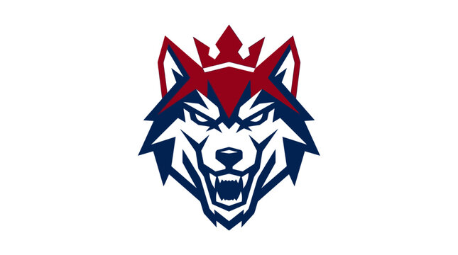 Stylized wolf head logo wearing a crown for sports teams.