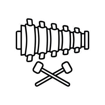Xylophone Icon with Mallets, Simple Outline Musical Instrument Vector Art