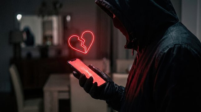 Heartbreak and technology a person grieves over a broken relationship on their phone