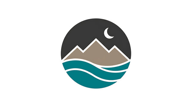 Illustration of mountains and wavy ocean waters under a crescent moon at night