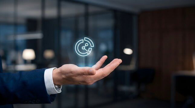 Innovative data sharing network icon presented in a modern corporate office