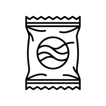 Snack food package icon, linear design, isolated on white background.
