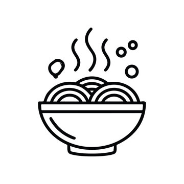 Steaming Bowl of Noodles Icon - Hot Food, Asian Cuisine, Line Art