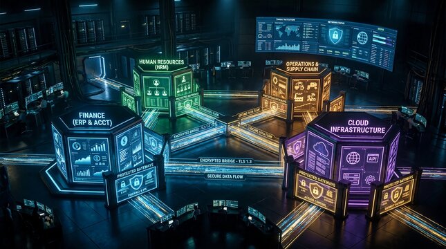 Cybersecurity Network Protecting Business Operations Data Flow Across Cloud and Infrastructure