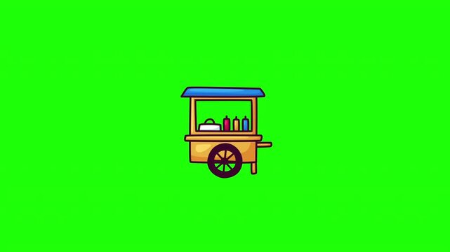 Animated street food cart doodle icon, hand-drawn flat vector line art with wiggle effect, looping motion graphic for culinary and food business design
