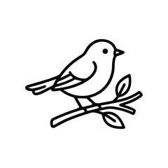 Cute outline bird sitting on a branch, simple line art illustration, white background © hb