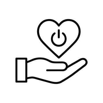 Hand Holding Heart with Power Button Icon, Concept of Life and Energy