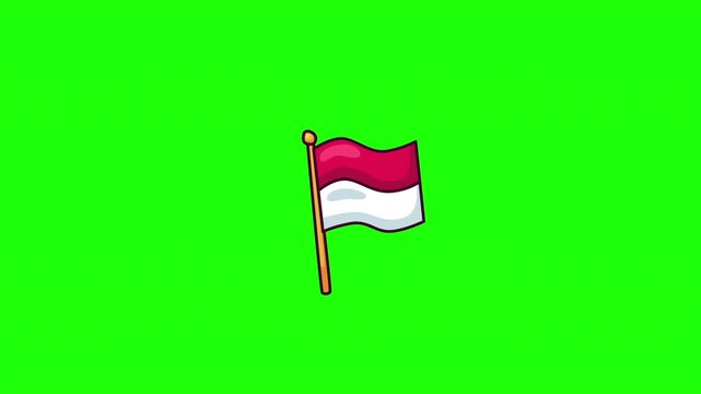 Animated Indonesia flag doodle icon, hand-drawn flat vector line art with wiggle effect, looping motion graphic for independence day and patriotic design