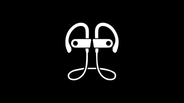 Minimalist White Wireless Sports Earbuds Icon Animation for Music and Fitness on Black Background
