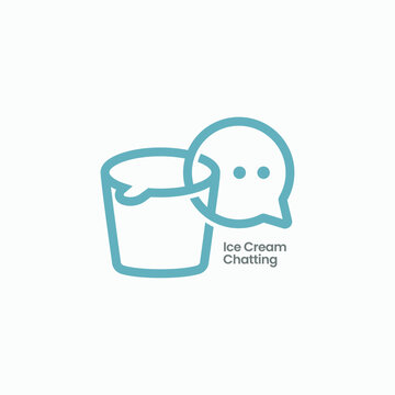 Ice cream cup with chat bubble logo design. Ice cream shop bar symbol logo icon. Yogurt cup icon