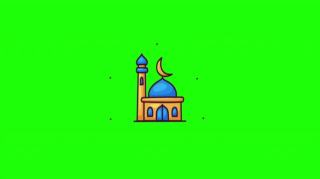 Animated mosque doodle icon, hand-drawn flat vector line art with wiggle effect, looping motion graphic for islamic, ramadan and religious design