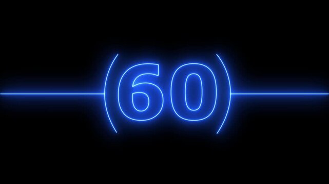 65 to 0 second modern digital countdown timer neon light style on black background, 65 seconds simple countdown timer. Dynamic 65s Countdown Animation Engaging Timer Visuals for Events. 4k video