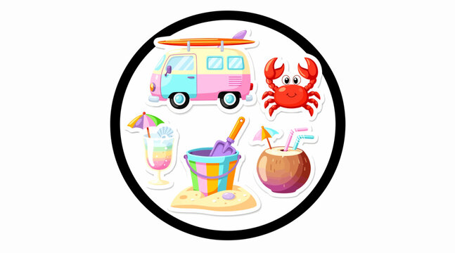 Summer Vacation Fun: Van, Crab, Cocktail, Coconut, Beach Toys