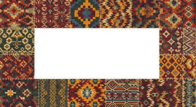 Vibrant colorful rug with geometric patterns.
