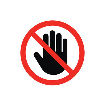 Prohibited hand silhouette with red circle and slash vector illustration