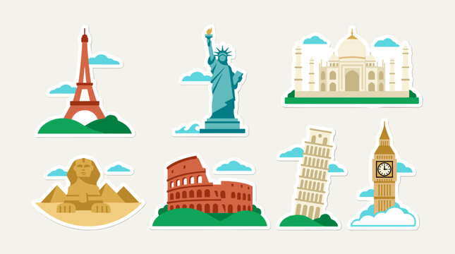 Famous World Landmarks Illustration Set