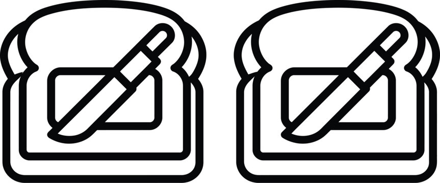 Toast vector icon breakfast bread slice with knife for meal prep
