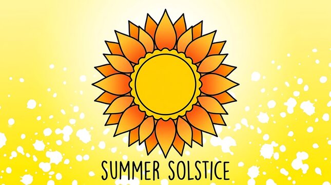 Summer Solstice, Sunflower Icon, Yellow Gradient Background, Seasonal Decoration