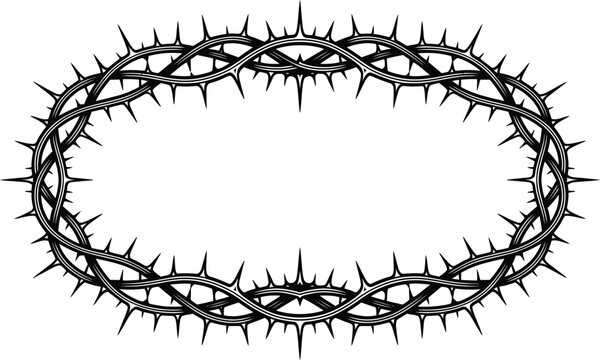 Crown of Thorns Oval Frame Vector Border with Christian Religious Symbol for Easter Faith and Church Designs