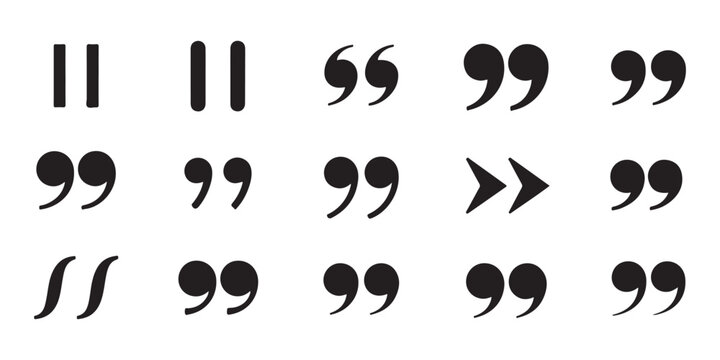 Collection of minimalist quotation mark icons for user interface and document formatting design elements.