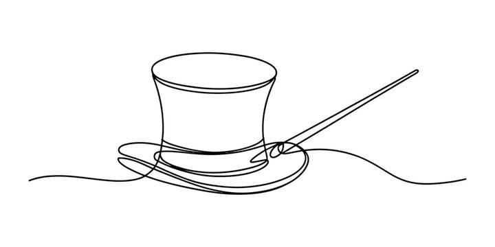 Continuous single line drawing of a classic top hat isolated on a white background for magic show and vintage fashion concepts Vector, illustration