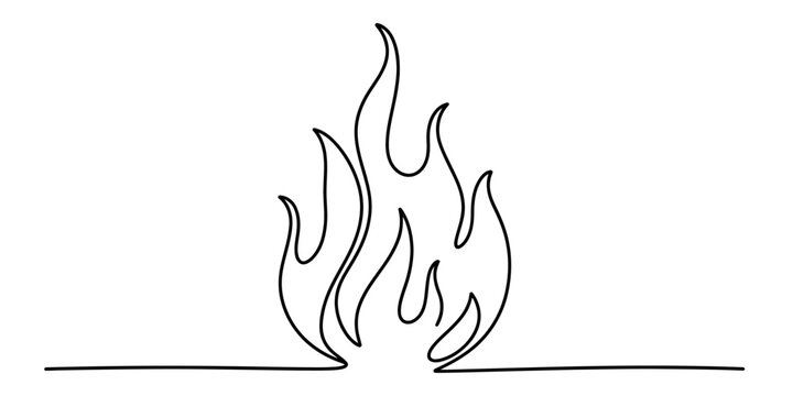 Minimalist single continuous line drawing of a simple fire flame icon isolated on a clean white background for creative design projects Vector, illustration