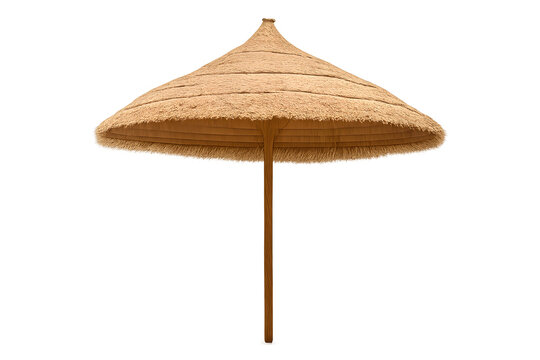 Straw umbrella stands tall isolated on transparent background cut out
