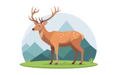 Fototapeta premium Woodland Deer Flat Vector Illustration in Nature Landscape