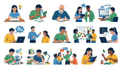Fototapeta premium Flat Design Illustration of Diverse People Learning and Working in Technology