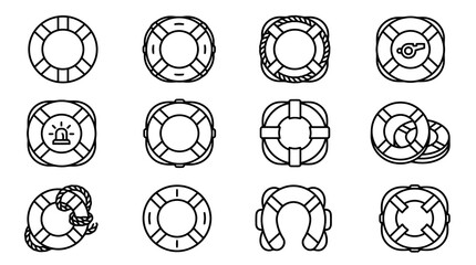Clean Black and White Line Art Collection of Various Life Buoy and Ring Buoy Designs with Unique Features © Linda