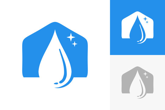 Modern Water Drop House Logo Vector Design with Sparkle, Clean Home Cleaning, Water Purification, Plumbing, Pressure Washing, Sanitization, Eco Property Maintenance, and Real Estate Brand Identity