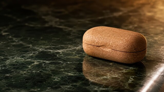 Cork case on polished marble surface with handcrafted texture and warm natural lighting