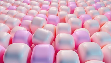 Obraz premium Rounded cubes fill frame. Soft pinks, purples create abstract texture. Glossy surfaces reflect light, forming gentle gradients. Minimalist design.