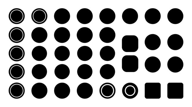 Collection of black circles and rounded squares on white