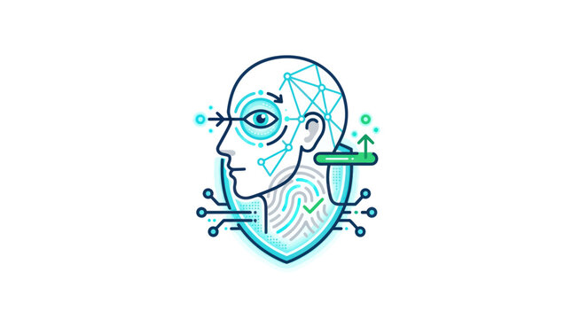 Biometric facial recognition and retinal scanning icon.