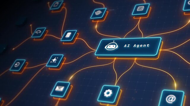 AI Agent Orchestrating Intelligent Workflow Automation Across Connected Business Applications Motion Graphics