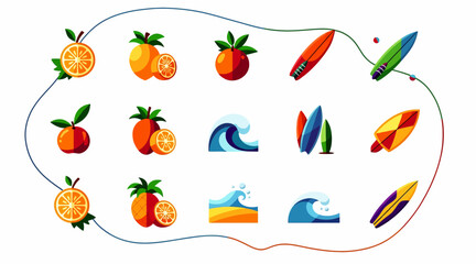 Fototapeta premium Summer Beach Fun: Oranges, Waves, Surfboards Collection