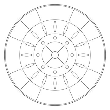 Geometric mandala, minimalist line art rosette, decorative round ornament for wall art and coloring page