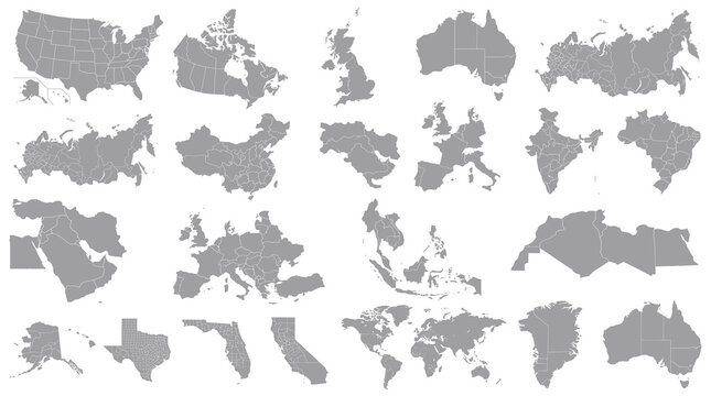 Collection of detailed maps of various countries and regions for global navigation and geography