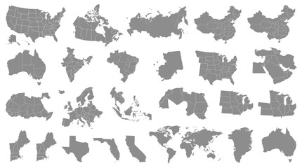 Collection of gray maps with state and country borders © TAHSIN