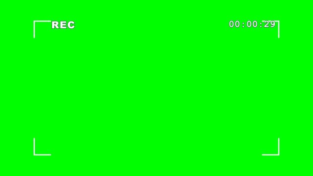 4K green screen REC - a blinking rec dot with a timecode and camera corner frames, animated editing callout overlay for video editors and tutorials, chroma key