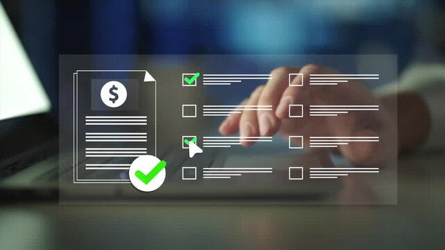 Financial approval management concept. Finance and approval workflow icons, budget authorization, expense control and financial governance.